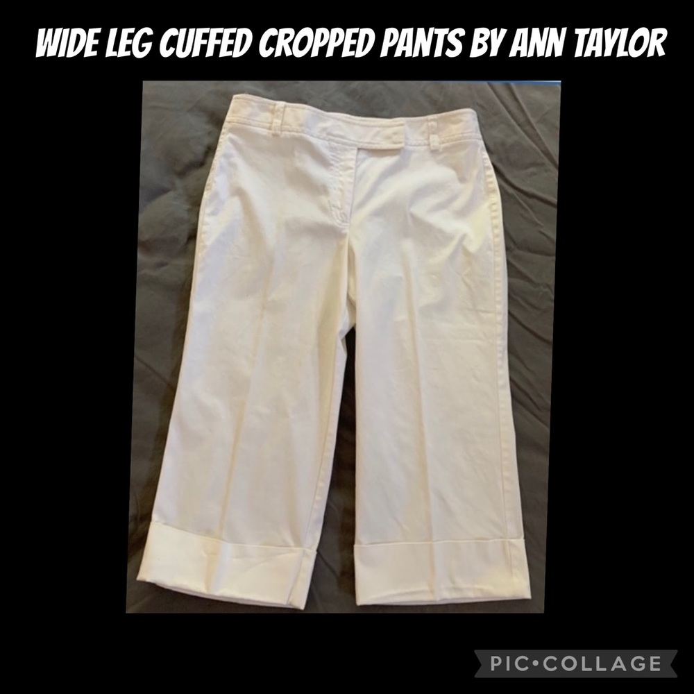 🐩Ann Taylor White Wide-Leg Cropped Pants with Cuffs – Summertime Essential! ☀️